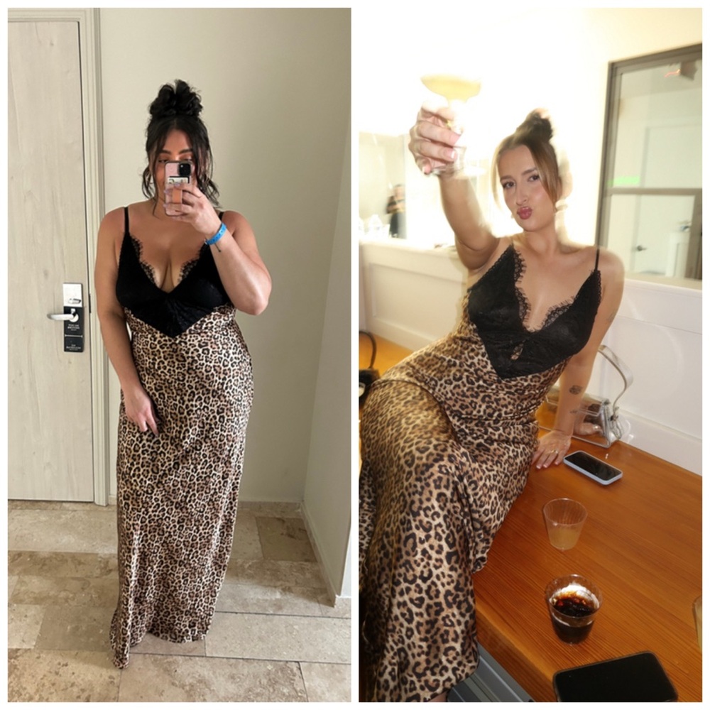 Ronny Kobo Malo Lace Trim Leopard Slip Dress‎ Maxi Cheetah Size 2X